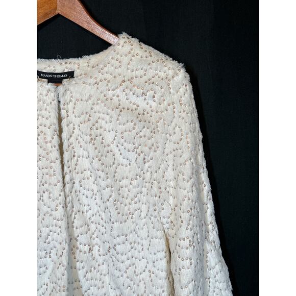 MASON THOMAS Faux Fur Gold Sequenced Evening Jacket M Holiday Glam Mob Wife - Picture 2 of 14